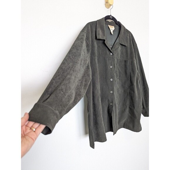 Talbots Green Faux Suede Button Down Stretch Large - Picture 3 of 12